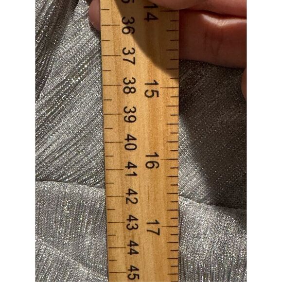 NWT IRO X Revolve Draped Metallic Silver Deep V-Neck Shoulder Pad Mini Dress 6 - Picture 12 of 16